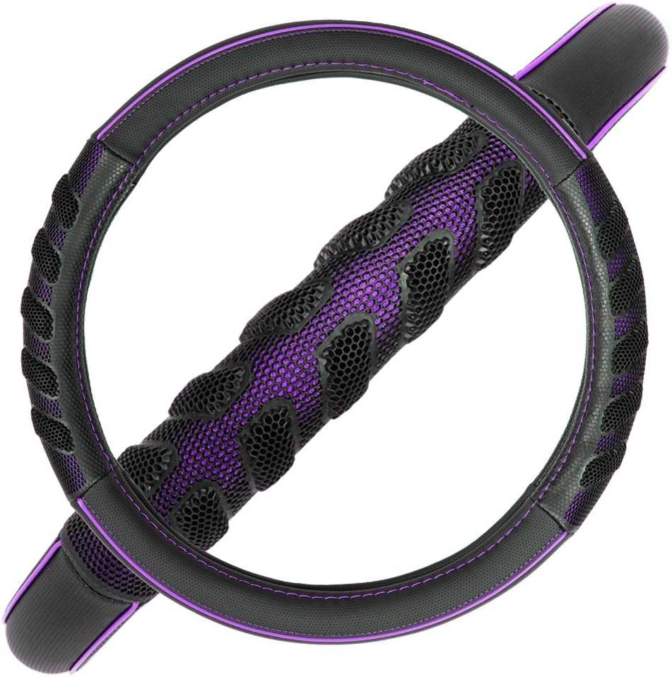 Flying Banner Car Steering Wheel Cover - 3D Ho<i></i>neycomb Faux Leather Sporty 15 Inch Universal Fit